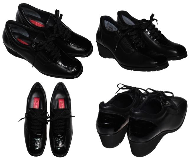 【靴のHOSHIKAWA】  『SALON DE GRES 18644』 21.5cm〜25cm EEEE サロンドグレー コンフォートシューズ ネイビー エナメル型押し 日本製 本革 幅広