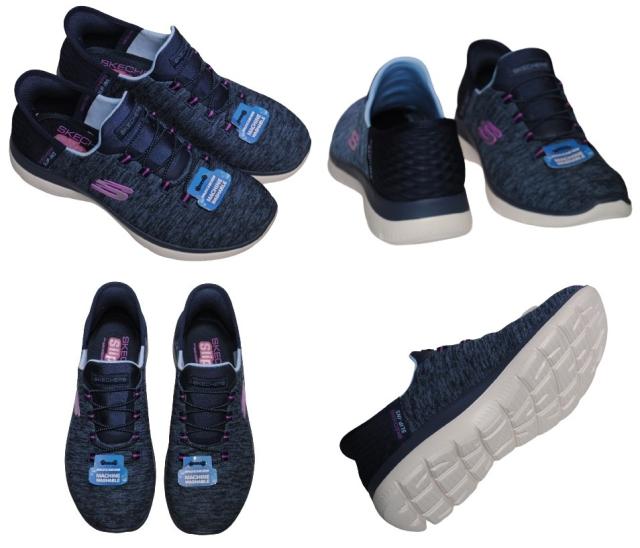 【靴のHOSHIKAWA】  『SKECHERS SPORTL 149937W』 22cm〜26.5cm レディース スケッチャーズ スリップイン スニーカー スリッポン ホワイトソール 運動靴 ネイビー 合皮 軽量