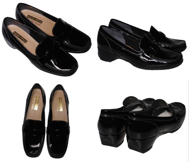 【靴のHOSHIKAWA】  『VITA NOVA 9912』 ヴィタノバ ローファー 21.5cm〜24.5cm レディース  エナメル ブラック スクエアトゥ ローヒール 日本製 牛革