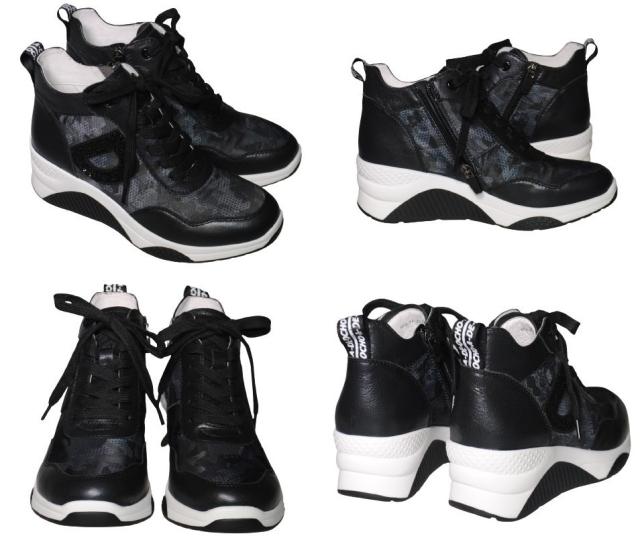 【靴のHOSHIKAWA】  『de ocho A de ocho 022-7A』 デオチョ ブラック 22cm〜24.5cm EEE ハイカットスニーカー レディース 秋冬 シークレットヒール