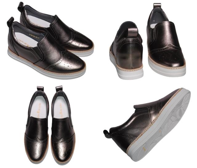 【靴のHOSHIKAWA】  『de ocho A de ocho 2118-39』 デオチョアデオチョ スリッポン 22cm〜24.5cm レディース ガンメタ レザースニーカー 厚底 本革