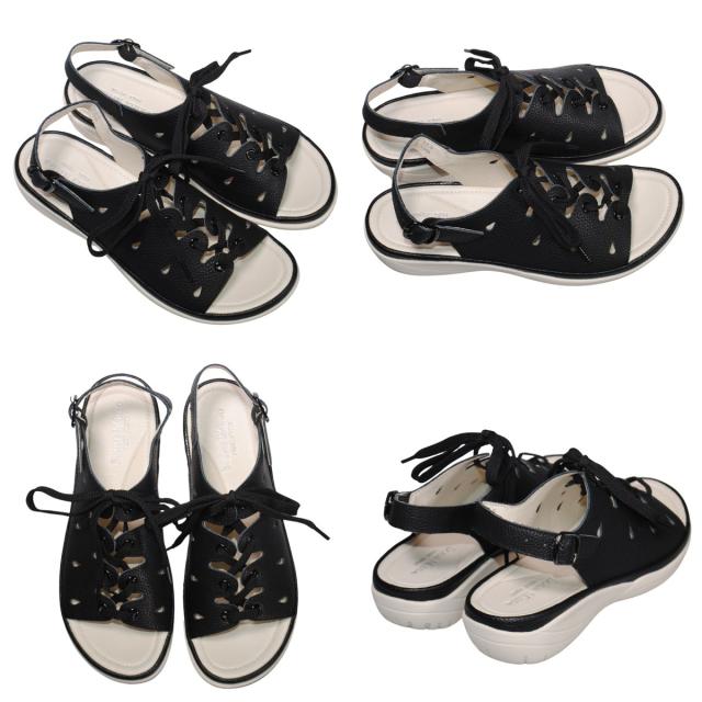 【靴のHOSHIKAWA】  『Dona Miss 186--32』 22.5cm〜25cm コンフォートサンダル ドナミス レディース レースアップ クロシュリンク オープントゥ バックベルト 低反発クッション 本革 春夏