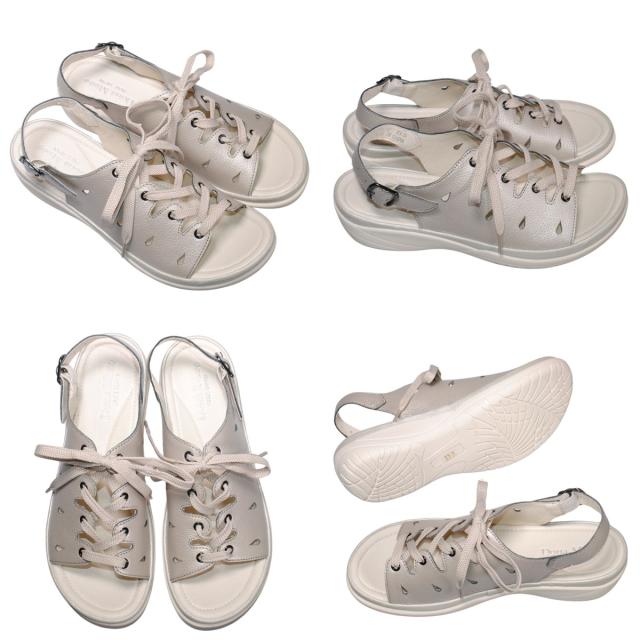 【靴のHOSHIKAWA】  『Dona Miss 186--32』 22.5cm〜25cm コンフォートサンダル ドナミス レディース レースアップ クロシュリンク オープントゥ バックベルト 低反発クッション 本革 春夏