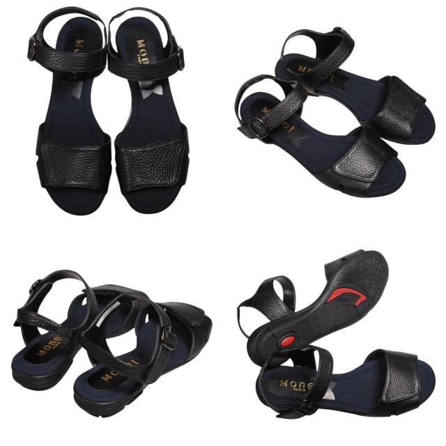 【靴のHOSHIKAWA】  『Monet 881551』 カジュアルモネ サンダル 21.5cm〜24.5cm EEE レディース シルバー ストラップ オープントゥ フラット底 軽量 日本製 本革 春夏