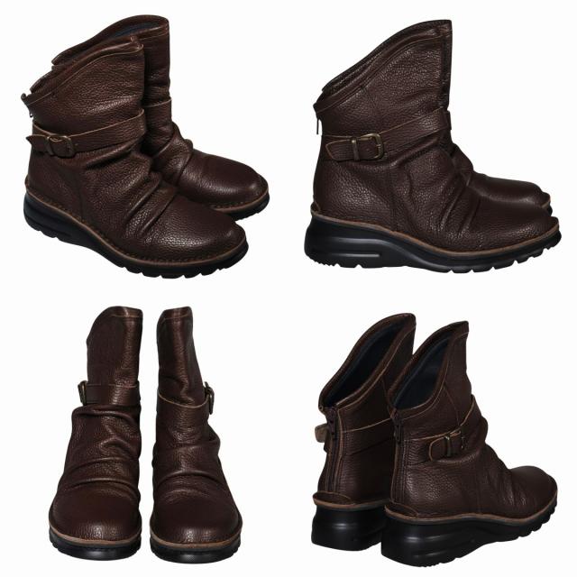 【靴のHOSHIKAWA】  『A-OK 0328』 エーオーケー ショートブーツ 21.5cm〜25cm EEEE チョコ レディース ショート丈 ファスナー 国産 幅広 軽量 秋冬