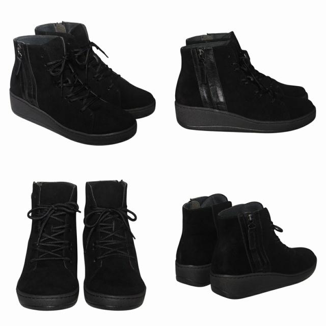 【靴のHOSHIKAWA】  『hatchi 2435』 ハッチ ショートブーツ 22cm〜24.5cm レディース ショート丈 サイドファスナー スウェード レースアップ 本革 国産 秋冬