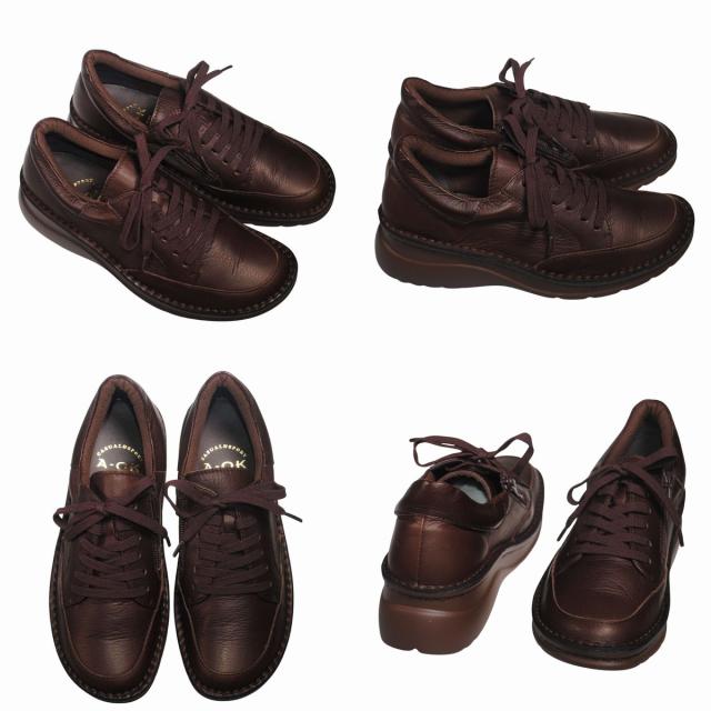 【靴のHOSHIKAWA】  『A-OK 60251』 エーオーケー ブーティー 22cm〜24.5cm レディース ブルーグレー カジュアル レースアップ ファスナー コンフォートシューズ 幅が広い 牛革 国産