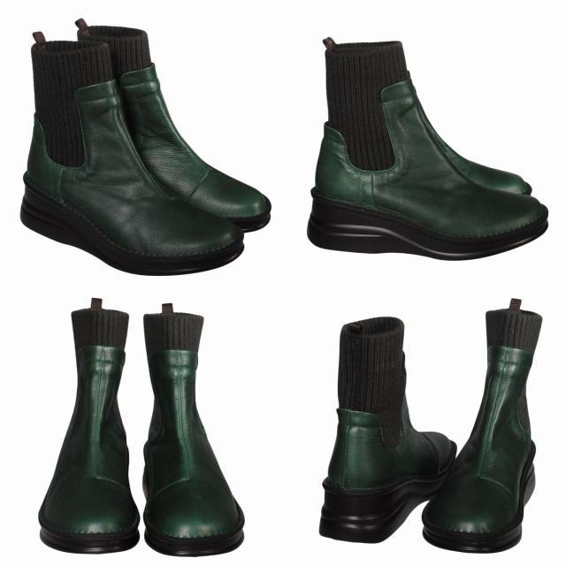 【靴のHOSHIKAWA】  『A-OK 7094』 エーオーケー ニットブーツ 22cm〜24.5cm 幅広 レディース ブラック ショート丈 ブーツ 牛革 厚底 秋冬