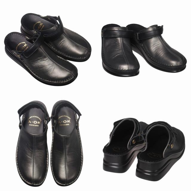 【靴のHOSHIKAWA】  『A-OK INCHOLJE  8171』 21.5cm〜24.5cm レディース サボサンダル  ガンメタ/ブラック バックベルト 厚底 国産 本革 前詰まり