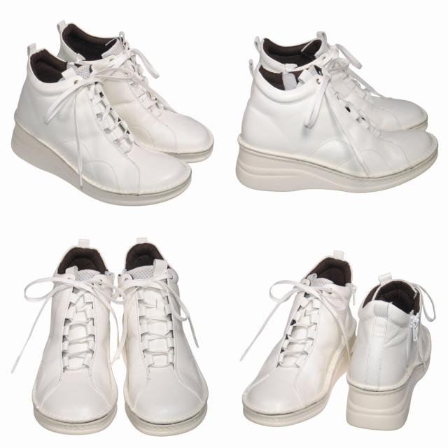 【靴のHOSHIKAWA】  『A-OK 82771』 エーオーケー ショートブーツ 22cm〜24.5cm レディース ホワイト 内側ファスナー レースアップ 厚底 日本製 牛革 秋冬