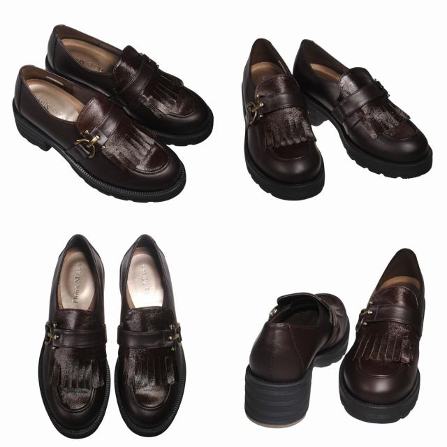 【靴のHOSHIKAWA】  『Dona Miss 8706』 ドナミス キルトローファー 21.5cm〜24.5cm EEEE Dブラウン レディース カジュアル レザーシューズ 国産 幅が広い 厚底 天然皮革