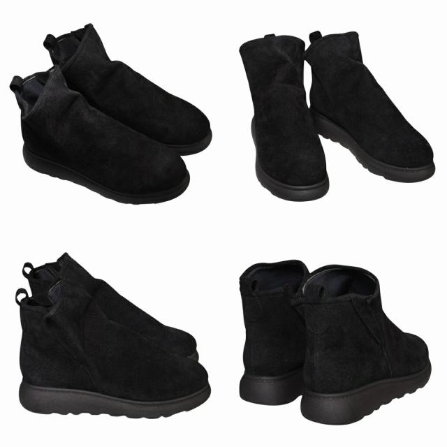 【靴のHOSHIKAWA】  『A-OK 94405P』 エーオーケー ショートブーツ 22cm〜24.5cm EEEE レディース ブラック ショート丈 スウェード サイドゴア 幅が広い 国産 牛革 厚底 秋冬