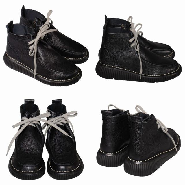 【靴のHOSHIKAWA】  『DONA MISS IP-34』 ドナミス モカシンブーツ 22.5cm〜24.5cm EEEE レディース ブラック ミドル丈 内側ファスナー レースアップ  牛革 日本製 幅広 秋冬