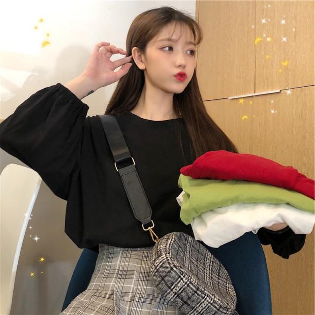カットソー ロングTシャツ レディース ゆったり ラウンドカット トップス  クルーネック 長袖 ボリューム袖 やわらか 無地 上品 着痩せ カットソー ロングTシャツ レディース ゆったり ラウンドカット