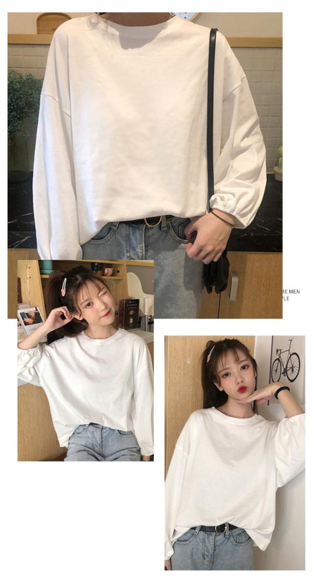 カットソー ロングTシャツ レディース ゆったり ラウンドカット トップス  クルーネック 長袖 ボリューム袖 やわらか 無地 上品 着痩せ カットソー ロングTシャツ レディース ゆったり ラウンドカット