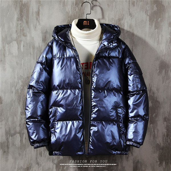 中綿ジャケット 光沢感 ダウン風 メンズ フード付き ダウンコート 中綿