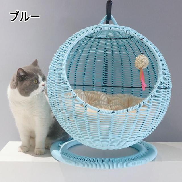 猫 ベッド ラタン ペットベッド ドーム型 猫ハンモック ペットベッド
