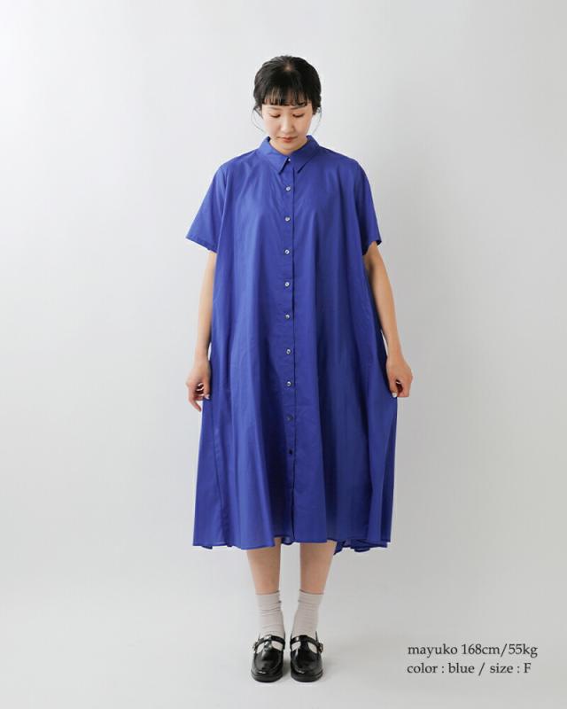 mizuiro-ind(ミズイロインド)60ローンコットンハーフスリーブフレアシャツワンピース2-250085