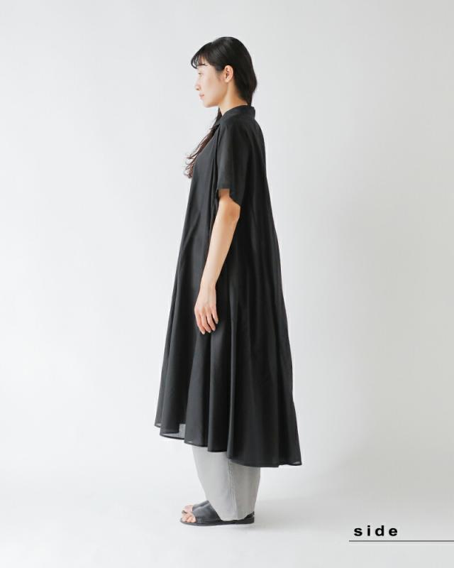 mizuiro-ind(ミズイロインド)60ローンコットンハーフスリーブフレアシャツワンピース2-250085