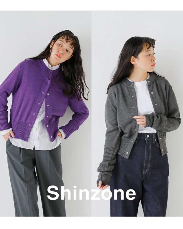 Shinzoneウール混 ロングスリーブ リブ ニット カーディガン “LONG RIB CARDIGAN” 23amsni05
