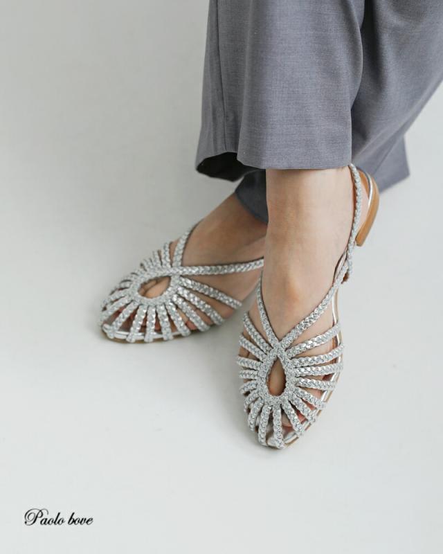 PAOLO BOVE(パオロ ボーヴ)レザーバックストラップフラットサンダルchr-ss24-124