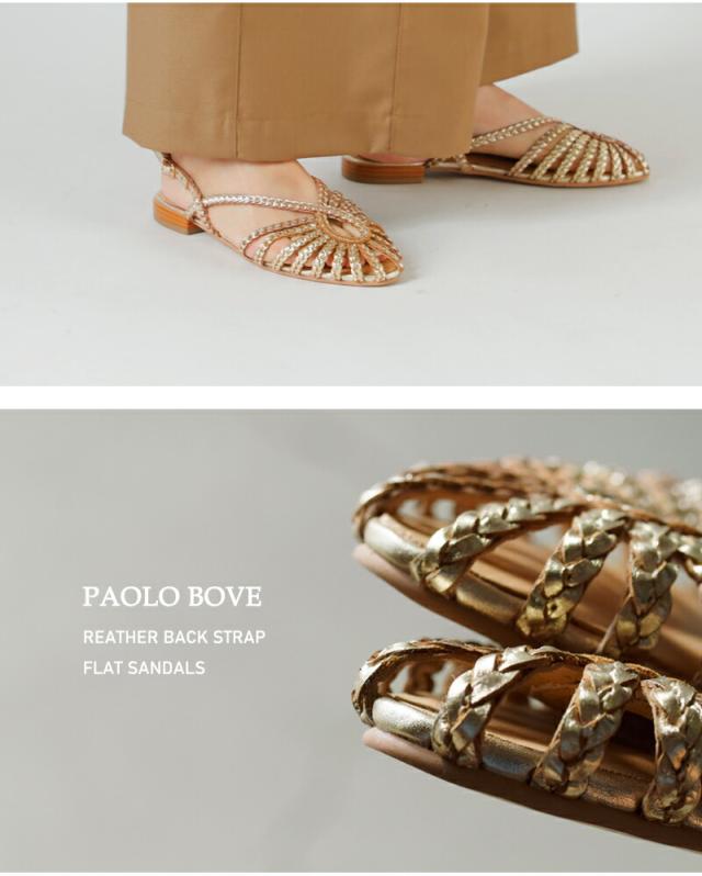 PAOLO BOVE(パオロ ボーヴ)レザーバックストラップフラットサンダルchr-ss24-124