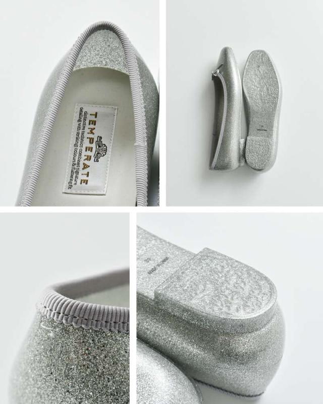 TEMPERATE(テンパレイト)低反発カップインソールグリッタースクエアトゥレインバレエシューズ“EMMAGLITTER”emma-glitter