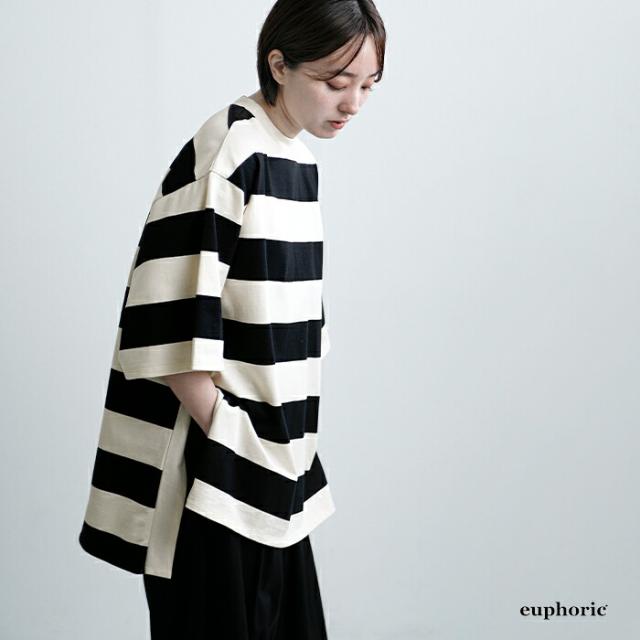euphoric(ユーフォリック)コットンボーダースリットTシャツ“BorderSlitTee”eu-ct5403