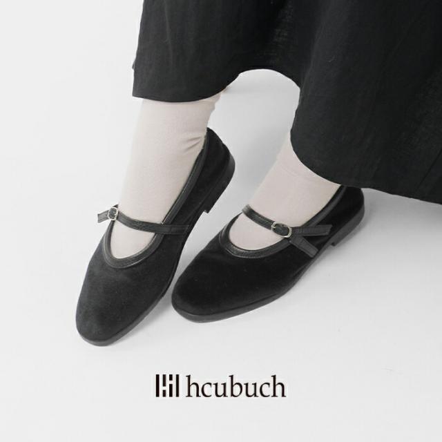 hcubuch(フーブ)ベルベットカウレザーコンビメーリージェンフラットシューズ“squirrel”h172