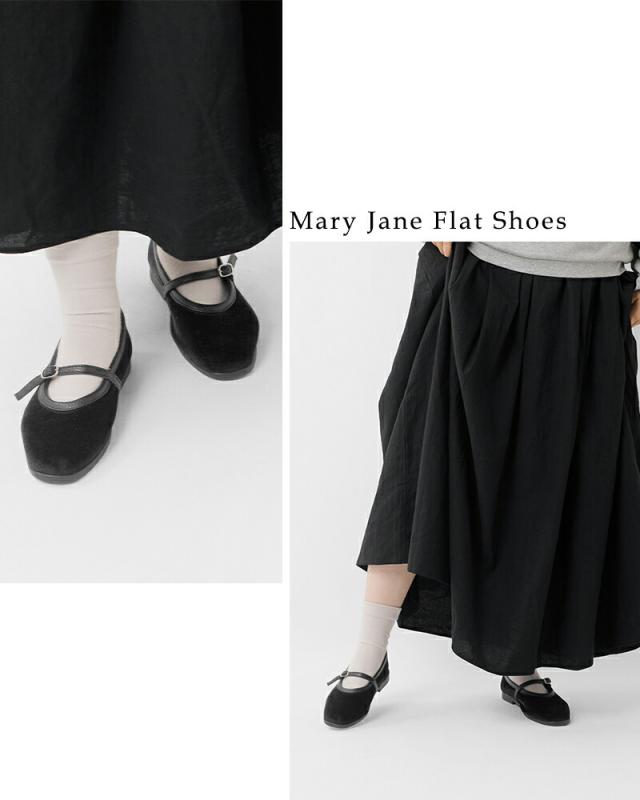 hcubuch(フーブ)ベルベットカウレザーコンビメーリージェンフラットシューズ“squirrel”h172