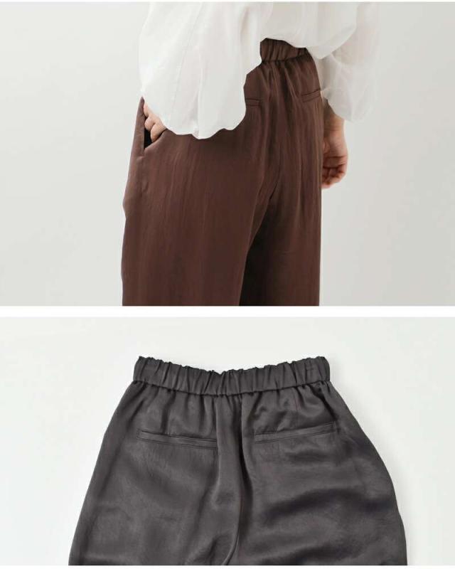 ma couleur(マ クルール)レザーライクサテンビンテージドロストタックパンツj-4642