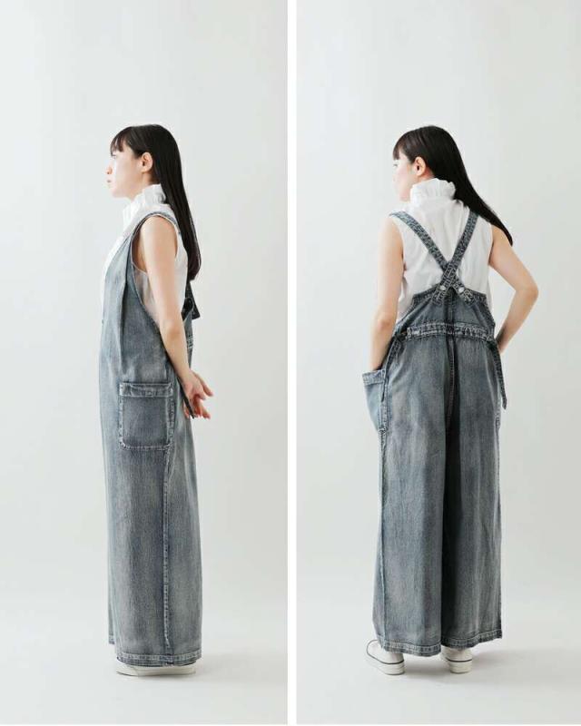 【美品】kha:ki オーバーオール kha:ki｜8oz 綿麻デニム ヴィンテージ加工 Vネック ジップアップ