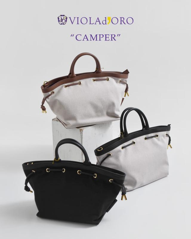 VIOLAdORO(ヴィオラドーロ)コットンナイロン カウスプリットレザー キャンバスバッグ “CAMPER” v-2291