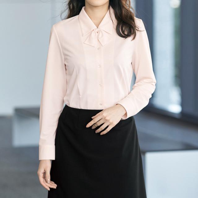 レディース 長袖 リボン付き 2way ニットブラウス 吸汗速乾 オフィスシャツ Yシャツ 事務服 就活 リクルート 面接 フォーマル ポリジン加工 ボンオフィス RB4171 レディース リボン付き 2way 長袖ブラウス しわになりにくい