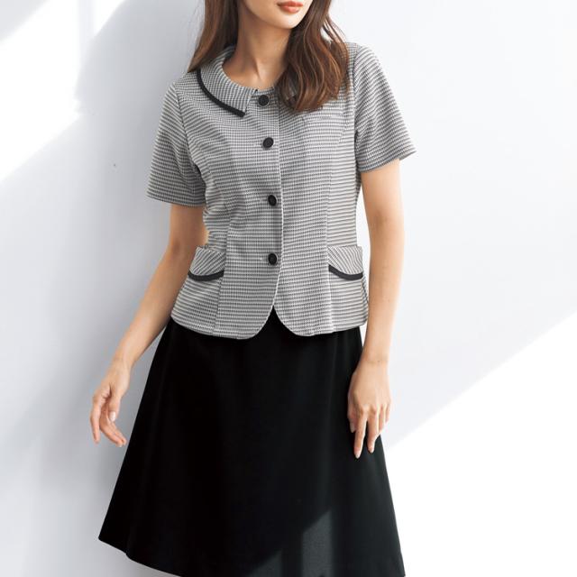 レディース 半袖 オーバーブラウス シャツ 春夏 ボーダー ライトジャケット オフィス ユニフォーム 制服 通勤 事務服 OL きちんと ジョア 26670 26670-2.jpg