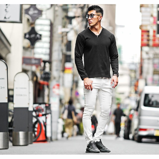 Tシャツ メンズ 長袖 無地 Vネック Tシャツ メンズ ブランド