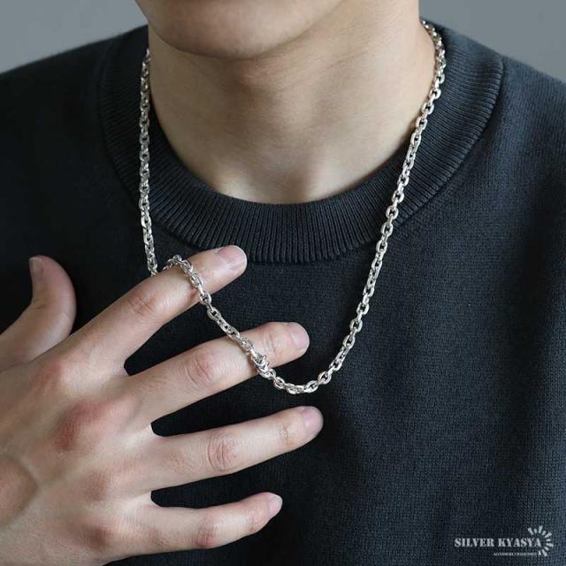 シルバー925 あずきチェーン ネックレス 幅5mm 60cm 4面カット