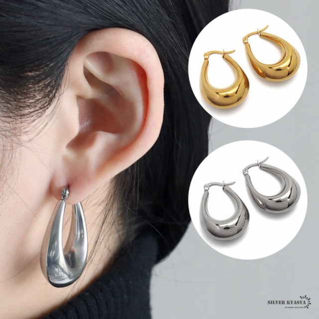 Amazon | [silver KYASYA]フープピアス 太め ステンレス