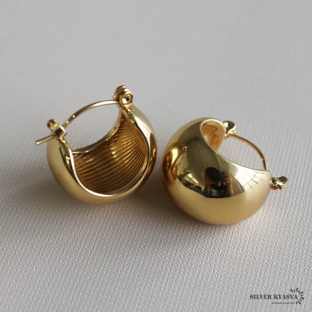 安心のステンレス素材 ワイドピアス ボールピアス ゴールド 18k