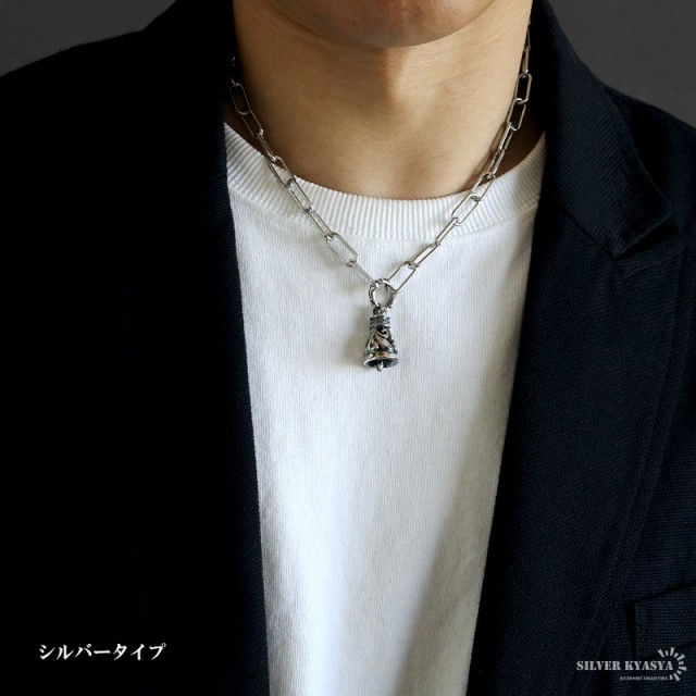 ステンレス ツインベルネックレス 唐草 クレーンベル ネックレス