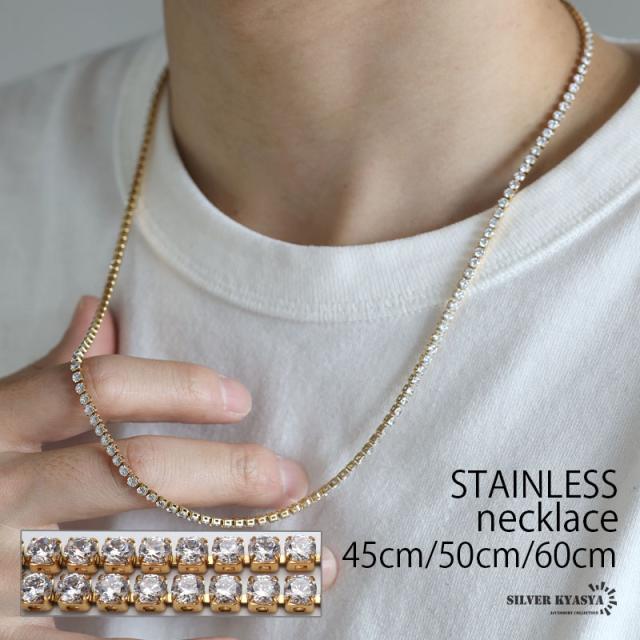 ステンレス テニスチェーンネックレス 幅3mm ゴールド 18KGP