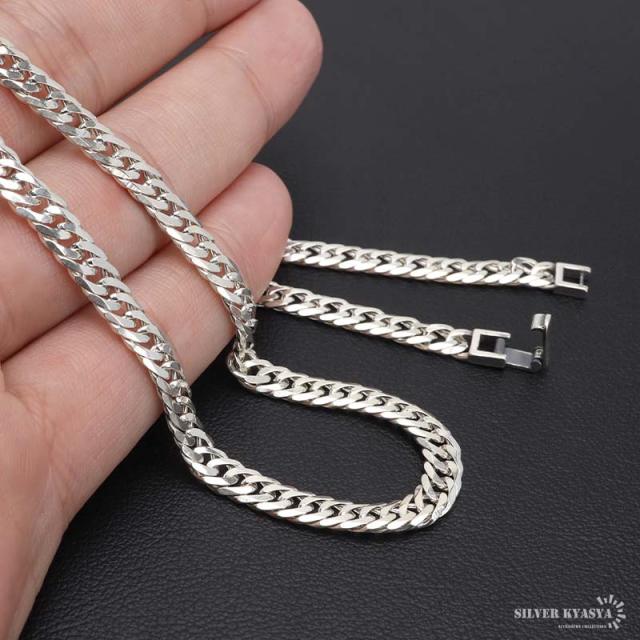 【美品】シルバー925 6面ダブル 喜平ネックレス 長さ約50cm 幅4mm シルバー925 ダブル喜平チェーン ネックレス 幅5mm 50cm 喜平