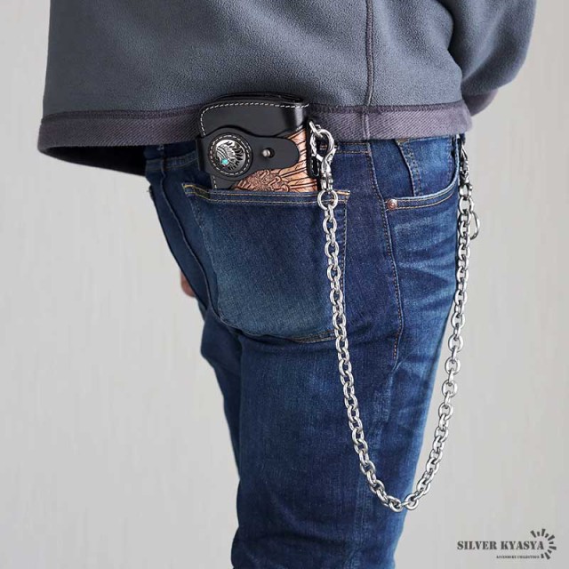 ステンレス 極太 ウォレットチェーン 唐草 スカル あずき