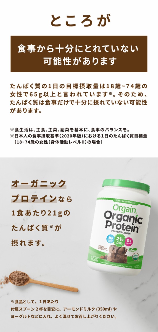 オーガニックプロテインなら1食あたり21gのたんぱく質が摂れます。