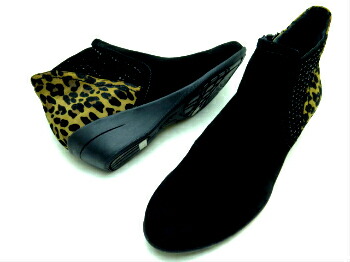 composition9 コンポジションナイン CP26790100 婦人靴 コンフォートシューズ 防滑ソール サイドゴアブーツ ショートブーツ キラキラ アニマル ヒョウ柄 革 日本製  【ブラック】【ブラックスエード/ベージュ】 22.5cm 23cm 23.5cm 24cm 24.5cm