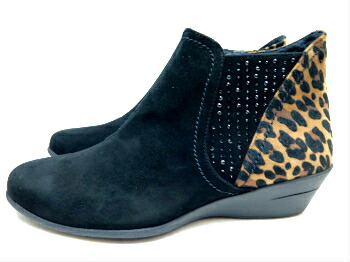 composition9 コンポジションナイン CP26790100 婦人靴 コンフォートシューズ 防滑ソール サイドゴアブーツ ショートブーツ キラキラ アニマル ヒョウ柄 革 日本製  【ブラック】【ブラックスエード/ベージュ】 22.5cm 23cm 23.5cm 24cm 24.5cm