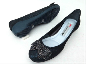 composition9 コンポジションナイン CP2726 コンフォートシューズ バレエシューズ カッター 婦人靴 リボン飾り ウエッジヒール ネイビー(NV) 22cm 22.5cm 23cm 23.5cm 24cm 24.5cm