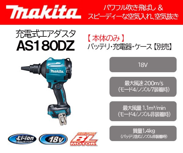 マキタ(Makita) 薄く 充電式エアダスタ 18V バッテリ・充電器・ケース別売 AS180DZ