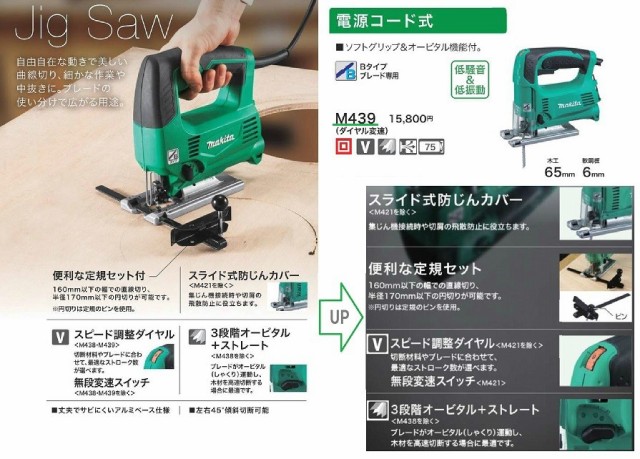 マキタ ジグソー ＜M439＞ 電源コード式 Bタイプブレード専用 低騒音＆低振動の通販はau PAY マーケット - カイノス au PAY  マーケット店 | au PAY マーケット－通販サイト