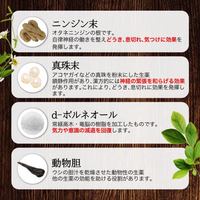 ニンジン末、真珠末、d-ボルネオール、動物担
